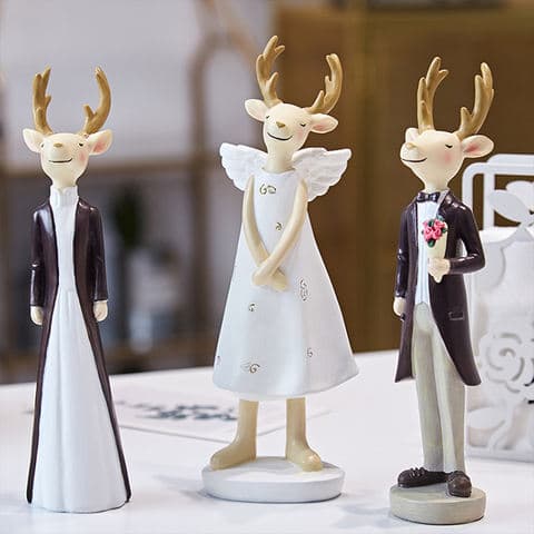 New Style Design Handmade Cute Resin Deer Romantic Wedding Figurine Desktop Ornament