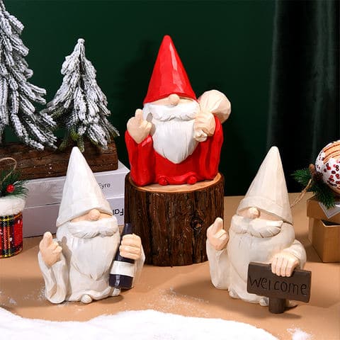 Funny Christmas Cute Middle Finger Gnome Resin Figurine Desktop Decoration for Holiday Gift