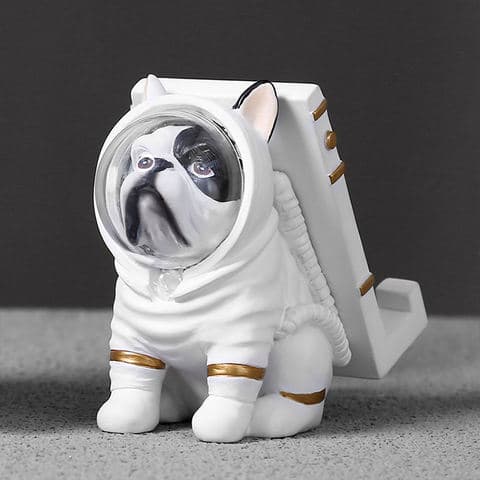 Astronaut Dog Resin Figurine Creative Space Theme Gift Phone Stand Adorable Space Pup Holder for Desk