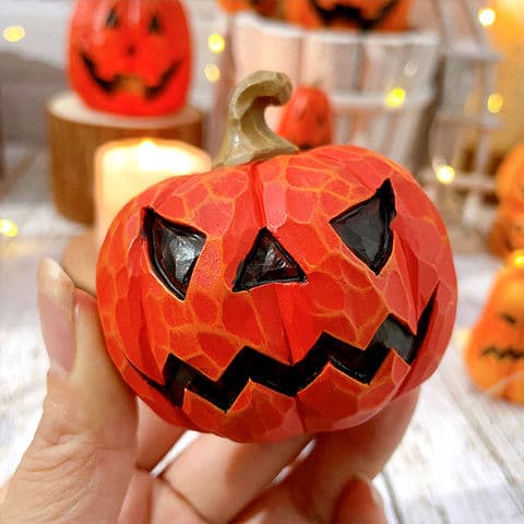 Dark Cute Pumpkin Resin Figurine Desk Accent Gothic Halloween Decor Spooky Adorable for Workspace