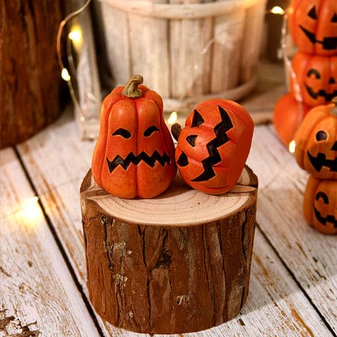 Dark Cute Pumpkin Figurine Resin Sculpture Spooky yet Cute Halloween Accent Collectible for Holiday Decor