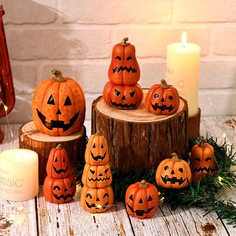 Dark Cute Pumpkin Resin Sculpture Halloween Collectible Figurine Spooky Home Decor Unique Festive Ornament