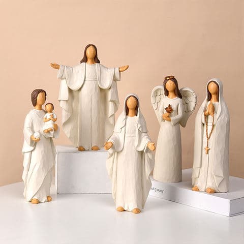 Angel Resin Figurine Pure White Guardian Sculpture Bedroom Living Room Warm Decor Peaceful Home Accent